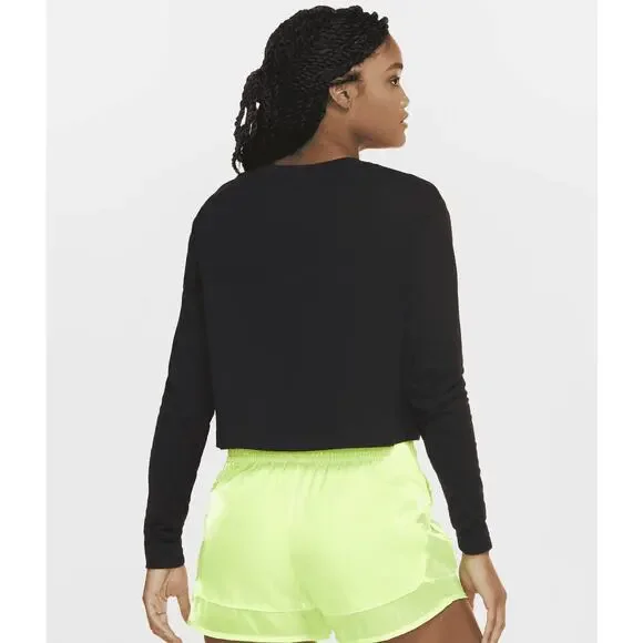 Nike The Nike Tee Crop Long Sleeve Logo Nike Swoosh Black T-Shirt Women Sz S - Picture 6 of 10